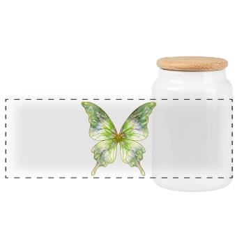 Grüner Aquarellschmetterling Glanz - Panorama Keksdose mit Holzdeckel - Weiß - Vorne