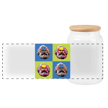Karl Marx & Communism & Communist - Panoramic Cookie Jar with Wooden Lid - white - Front