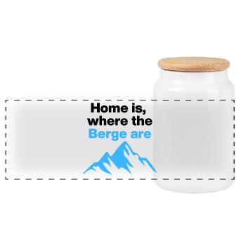 Home is where the Berge are. Freedom, Freeitime - Panoramic Cookie Jar with Wooden Lid - white - Front