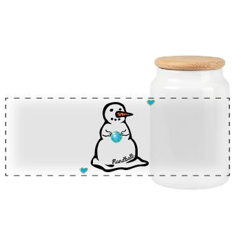 Winter Handball Kinder Schneemann - Panorama Keksdose mit Holzdeckel - Weiß - Vorne