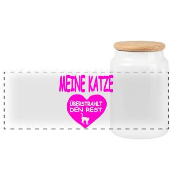 feline - Panoramic Cookie Jar with Wooden Lid - white - Front