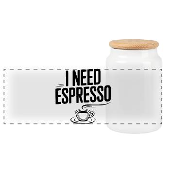 I Need Espresso - Panoramic Cookie Jar with Wooden Lid - white - Front