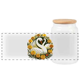 Swan Circle in Golden Flora - Panoramic Cookie Jar with Wooden Lid - white - Front