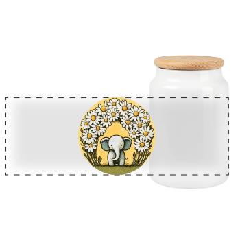 Elephant in Daisy Ring - Panoramic Cookie Jar with Wooden Lid - white - Front