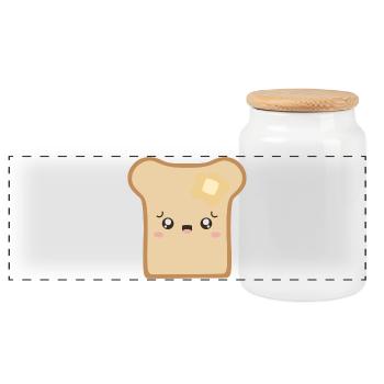 Toast kawaii avec du beurre fondu - Boîte à biscuits avec couvercle en bois - blanc - Devant
