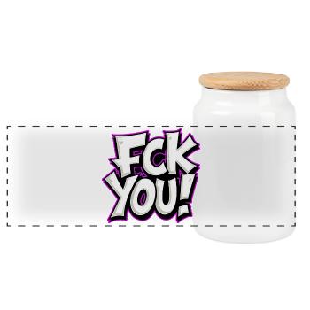 FCK YOU Schriftzug provokantes Statement - Panorama Keksdose mit Holzdeckel - Weiß - Vorne