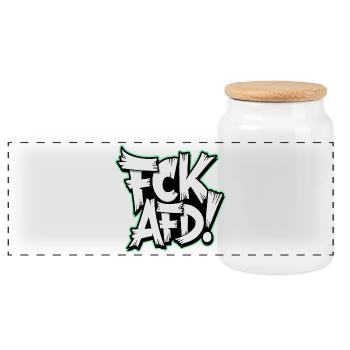 FCK AFD political statement against the right wing - Panoramic Cookie Jar with Wooden Lid - white - Front