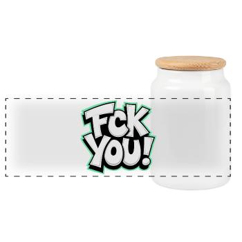 FCK YOU Schriftzug provokantes Statement - Panorama Keksdose mit Holzdeckel - Weiß - Vorne