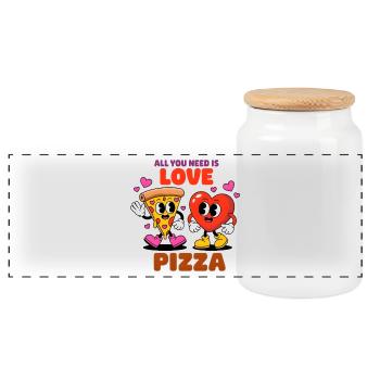 All you need is love pizza - Panorama Keksdose mit Holzdeckel - Weiß - Vorne
