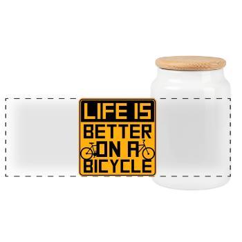 Life is better on a bicycle Cycling Saying Sport - Panoramic Cookie Jar with Wooden Lid - white - Front
