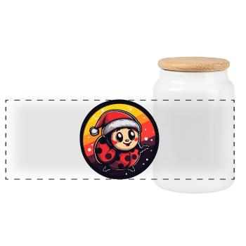 Weihnachts-Ladybug Santa Kostüm - Panorama Keksdose mit Holzdeckel - Weiß - Vorne