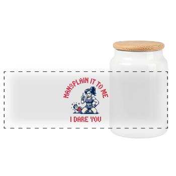 Mansplain it to me I dare you - Feminism Meme - Panoramic Cookie Jar with Wooden Lid - white - Front