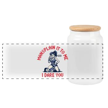 Mansplain it to me I dare you - Funny Feminism  - Panoramic Cookie Jar with Wooden Lid - white - Front