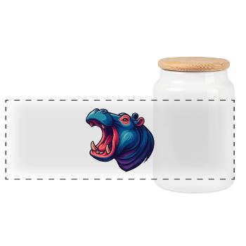 Hippopotame néon avec le museau ouvert - Boîte à biscuits avec couvercle en bois - blanc - Devant
