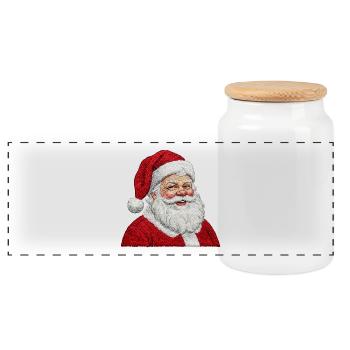 Embroidered Santa Claus – cheerful design (printed) - Panoramic Cookie Jar with Wooden Lid - white - Front