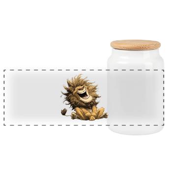Lachender Löwe Wildkatze Lustig Fröhlich Humor  - Panorama Keksdose mit Holzdeckel - Weiß - Vorne