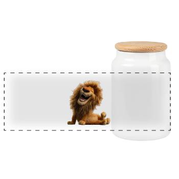 Lachender Löwe Lustig Fröhlich Humor Wildkatze - Panorama Keksdose mit Holzdeckel - Weiß - Vorne
