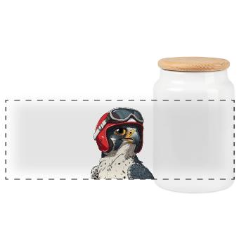 Falcon with Motorcycle Racing Helmet Vintage Bird of Prey - Panoramic Cookie Jar with Wooden Lid - white - Front