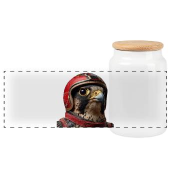 Falcon with Racing Helmet Vintage Motorcycle Bird of Prey - Panoramic Cookie Jar with Wooden Lid - white - Front