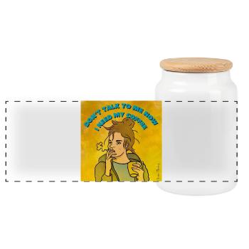 Sprich nicht mit mir, ich brauche meinen Kaffee. - Panorama Keksdose mit Holzdeckel - Weiß - Vorne