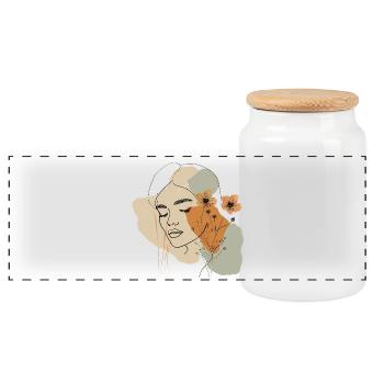 Boho Woman Line Art – Floral Minimalist Portrait - Panorama Keksdose mit Holzdeckel - Weiß - Vorne