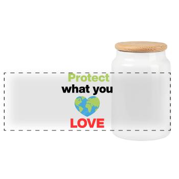 Protect what you love, we only have one earth - Panoramic Cookie Jar with Wooden Lid - white - Front