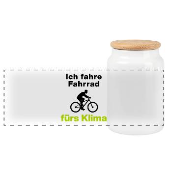I ride my bike for the climate. Your contribution - Panoramic Cookie Jar with Wooden Lid - white - Front