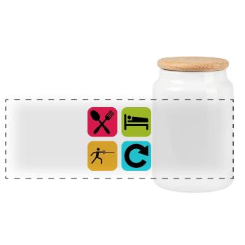 Eat Sleep Fencing Repeat Funny Quote Sword - Panoramic Cookie Jar with Wooden Lid - white - Front