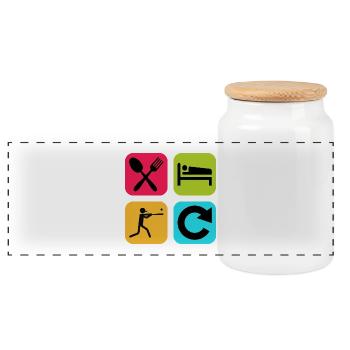 Eat Sleep Baseball Repeat Funny Quote Sport - Panoramic Cookie Jar with Wooden Lid - white - Front