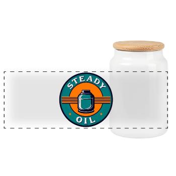 Steady Oil Retro Emblem - Panoramic Cookie Jar with Wooden Lid - white - Front