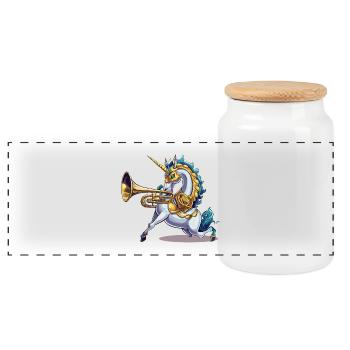 Golden Unicorn with Trumpet - Panoramic Cookie Jar with Wooden Lid - white - Front