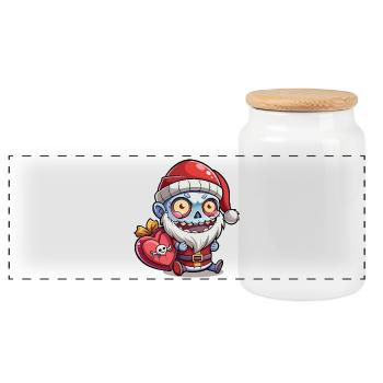 Blue Zombie Santa Heart - Panoramic Cookie Jar with Wooden Lid - white - Front