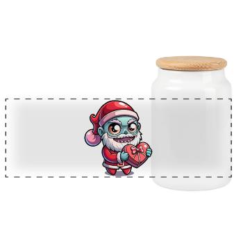 Zombie du Père Noël avec cadeau au cœur - Boîte à biscuits avec couvercle en bois - blanc - Devant