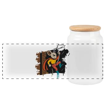 Dessin animé Super-héros Souris sur Corde - Boîte à biscuits avec couvercle en bois - blanc - Devant