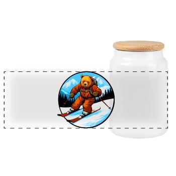 Ski Bär - Panorama Keksdose mit Holzdeckel - Weiß - Vorne