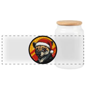 Winterfuchs mit Santa-Hut - Panorama Keksdose mit Holzdeckel - Weiß - Vorne