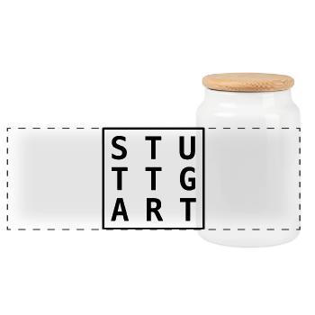 Stuttgart Hoodie, Souvenir Tasche - Panorama Keksdose mit Holzdeckel - Weiß - Vorne