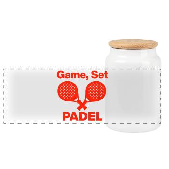 Game, Set, PADEL – Let’s Smash! - Panorama Keksdose mit Holzdeckel - Weiß - Vorne