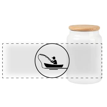 Angler im Boot Silhouette Logo Clean - Panorama Keksdose mit Holzdeckel - Weiß - Vorne