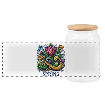 Frühling Logo - Panorama Keksdose mit Holzdeckel - Weiß - Vorne