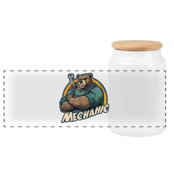 Mechanic Bear Strong Workshop Motif - Panoramic Cookie Jar with Wooden Lid - white - Front