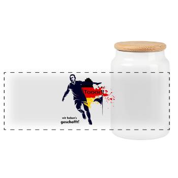Fussball - Panorama Keksdose mit Holzdeckel - Weiß - Vorne
