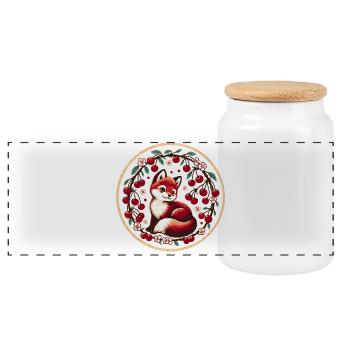 Cherry Ring Fox Vintage Circle - Panoramic Cookie Jar with Wooden Lid - white - Front