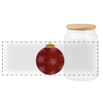 Crimson Star Ornament Pattern - Panoramic Cookie Jar with Wooden Lid - white - Front