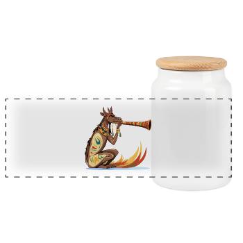 Kangaroo Trumpet Tattoo - Panoramic Cookie Jar with Wooden Lid - white - Front