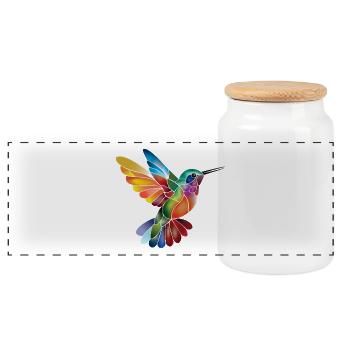 Mosaikkolibris in Farben - Panorama Keksdose mit Holzdeckel - Weiß - Vorne