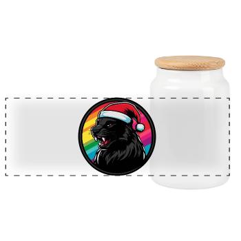 Panther Santa in the rainbow - Panoramic Cookie Jar with Wooden Lid - white - Front