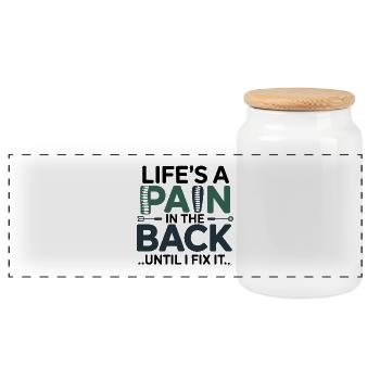 Licensed DC Musculoskeletal Clinical Adjustment  - Panoramic Cookie Jar with Wooden Lid - white - Front
