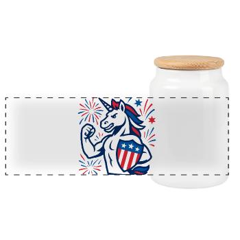 Patriotic Unicorn Power Mascot USA Strength - Panoramic Cookie Jar with Wooden Lid - white - Front