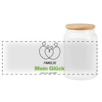 Familie – Mein Glück, mein Ein und Alles - Panorama Keksdose mit Holzdeckel - Weiß - Vorne